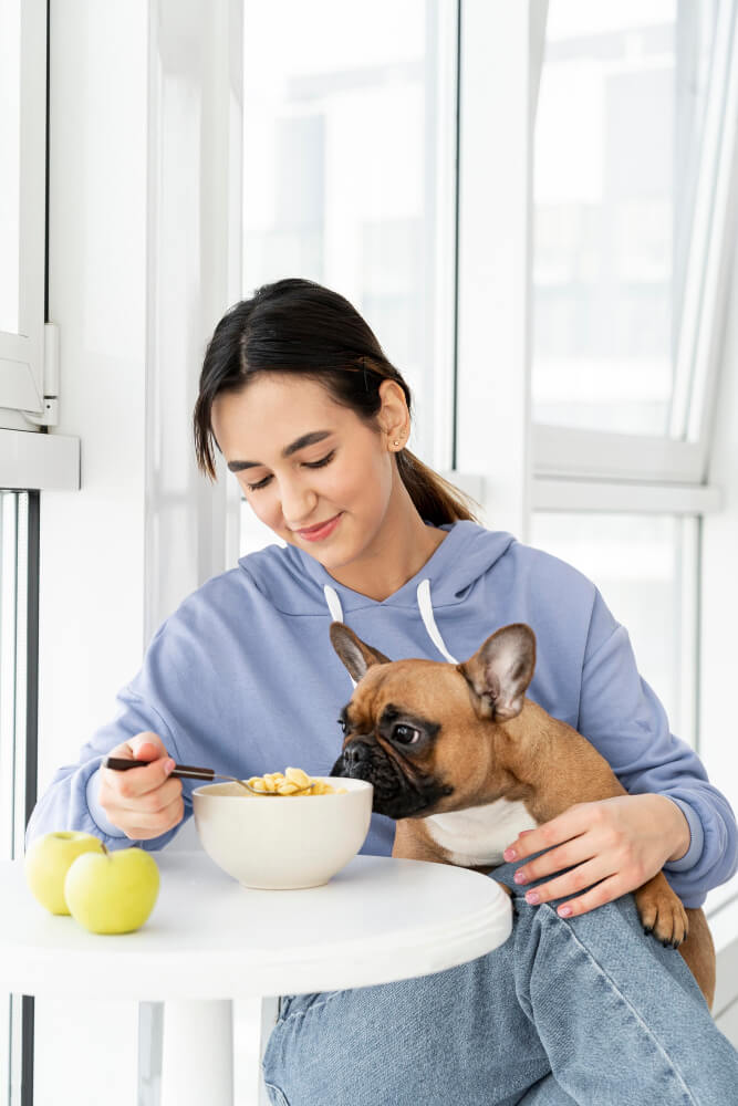 singaporean woman feeding her dog balanced diet
